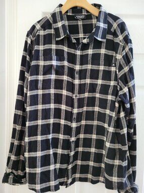 Known Supply Mens Organic Cotton Black Plaid Flannel Shirt size XL Sustainable
